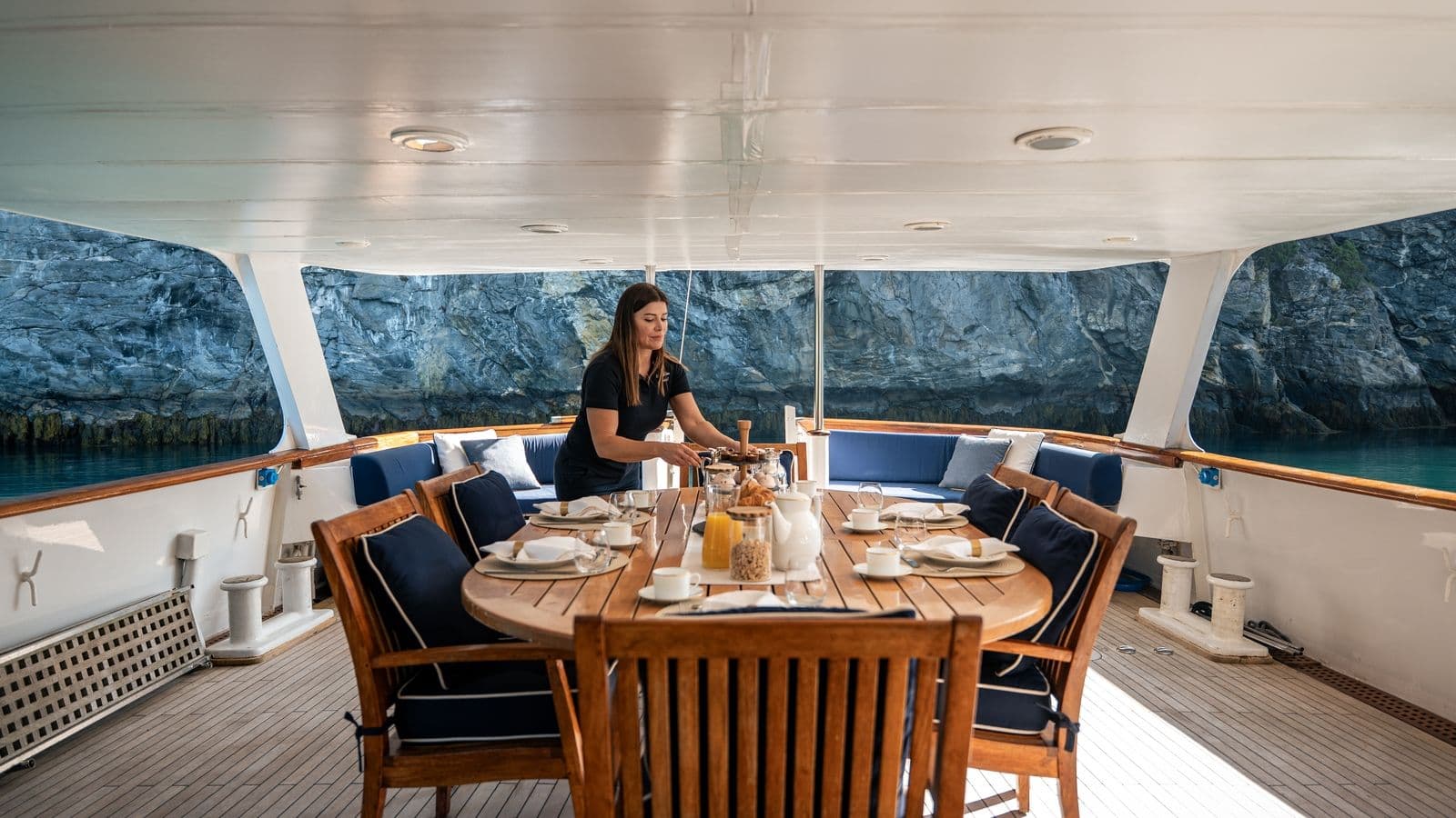 Breakfast being prepared on deck aboard Chantal